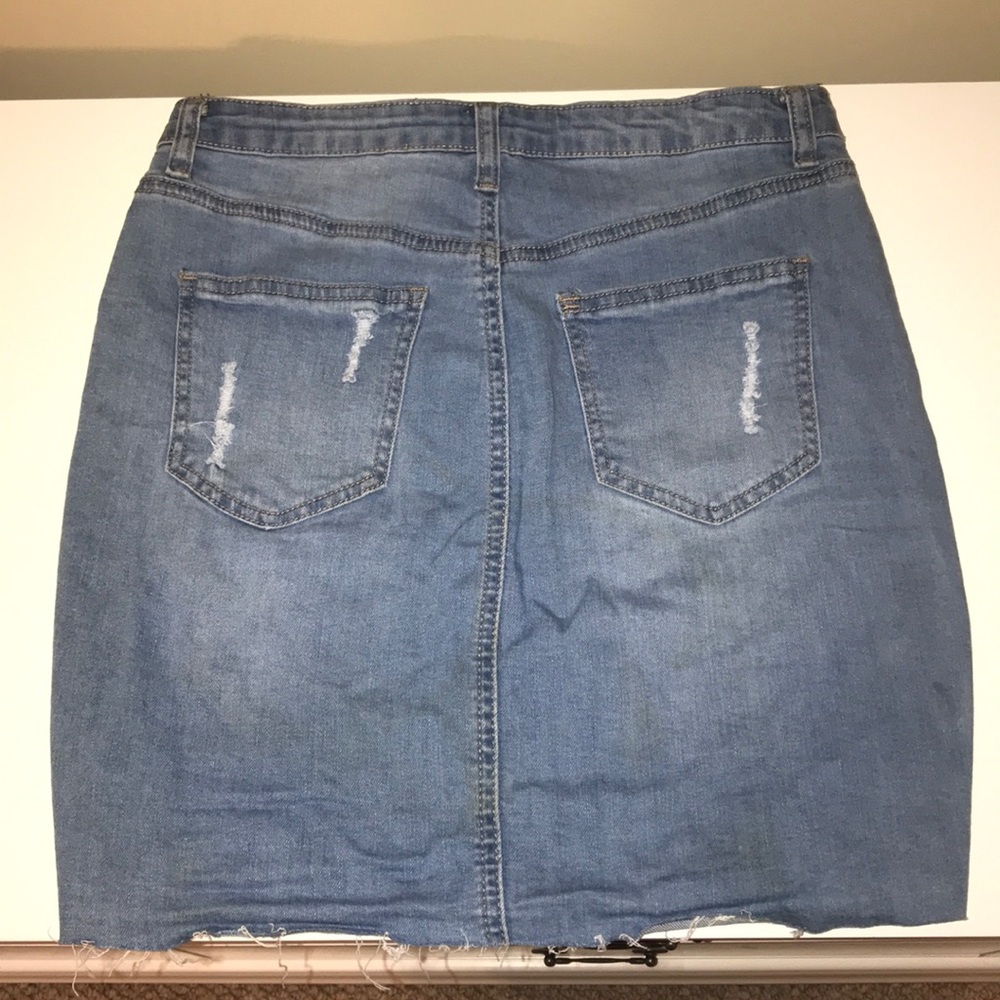 Light Denim Ripped Jean Skirt - Picture 2 of 3